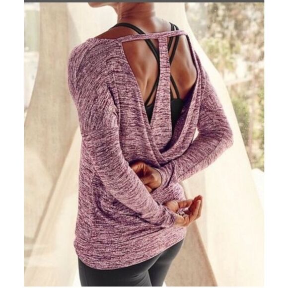 Athleta Gap Women's Pose Layer Top Cutout‎ Back Heather Purple Pink Marble XS - Picture 1 of 11